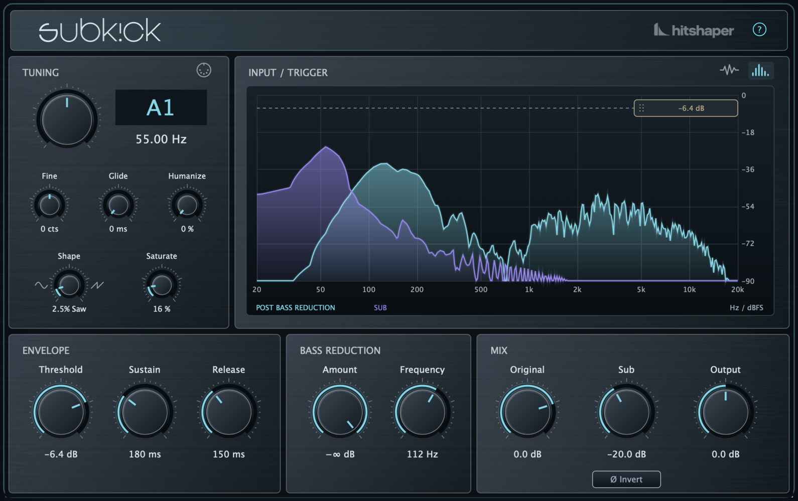 SubKick interface with spectrum display